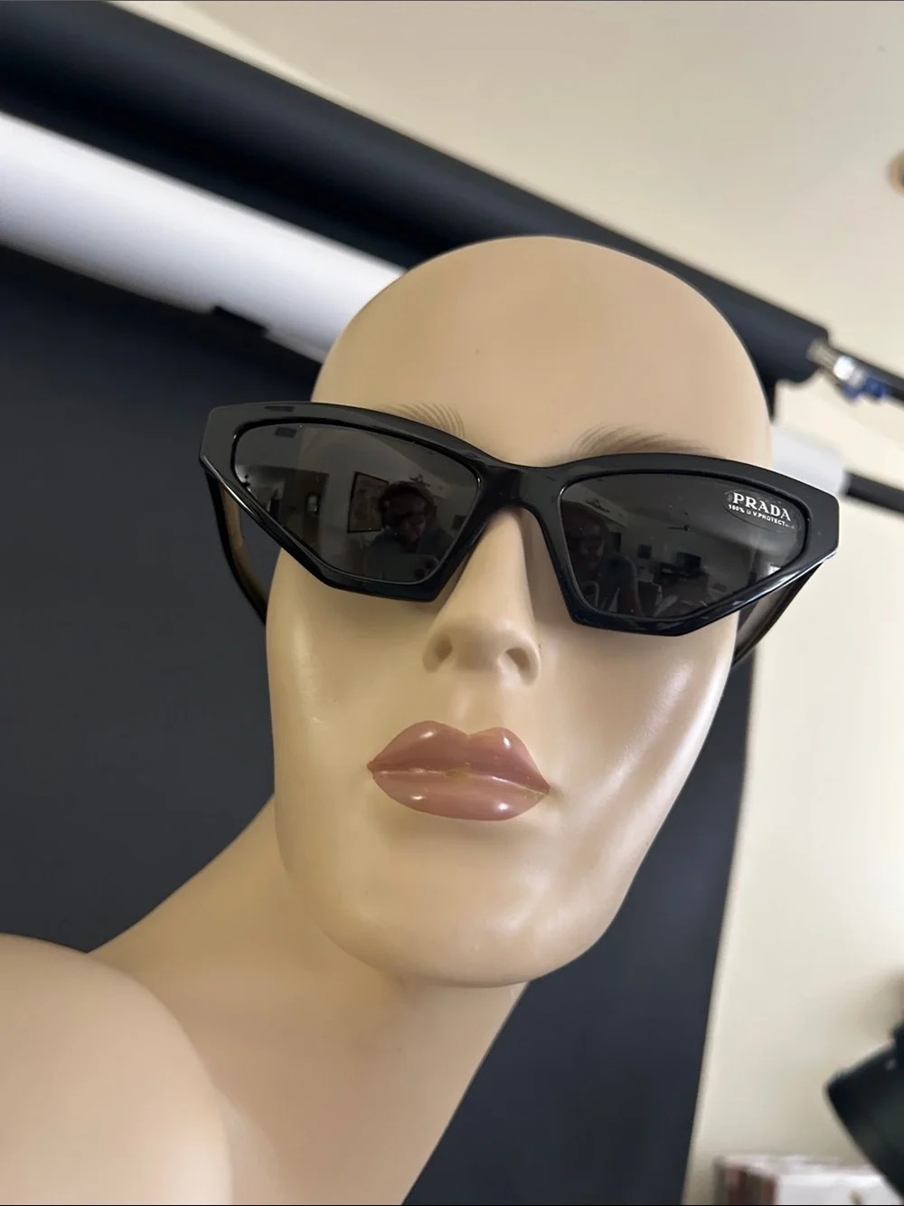 Prada Black Cat-Eye Sunglasses for Women with Logo Temples